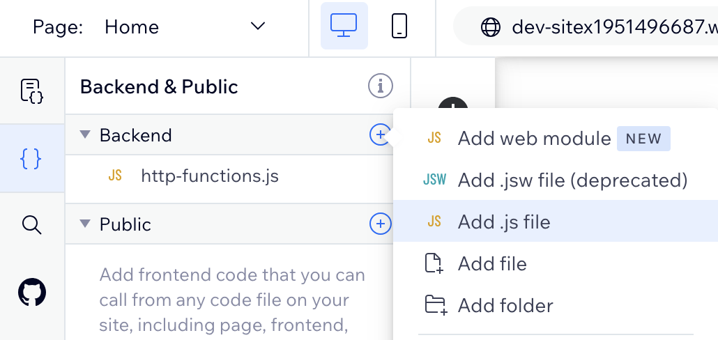 Creating http-functions.js in the Wix Backend panel