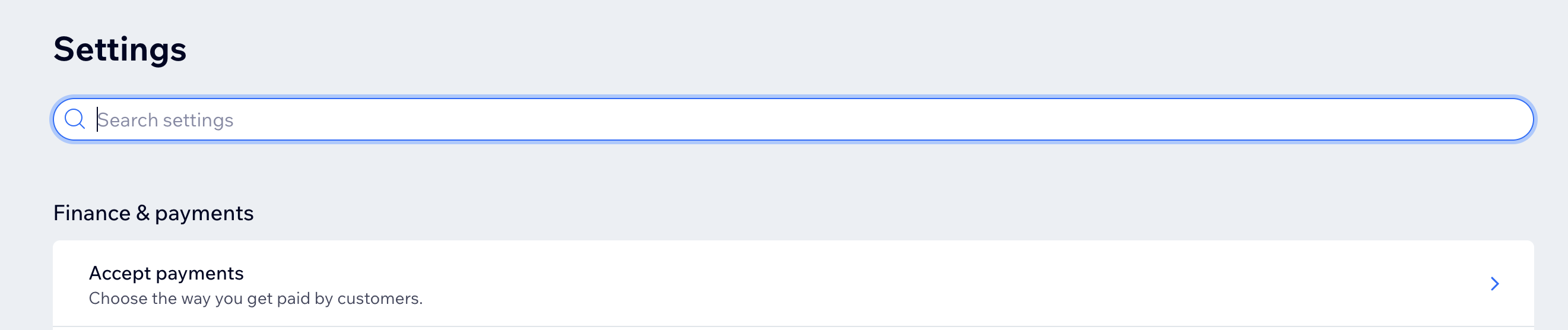Settings page with Accept Payments card