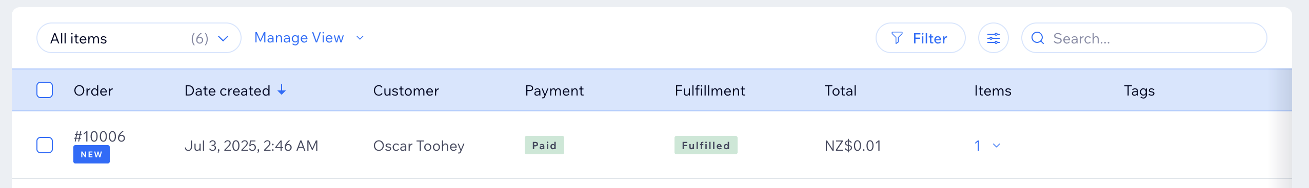 Order confirmation page showing Flik payment method